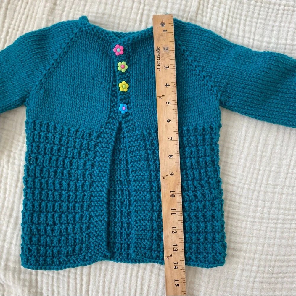 HANDMADE WOOL Cardigan Merino Blend Sweater Top Hand Knit Cozy Stitch Floral